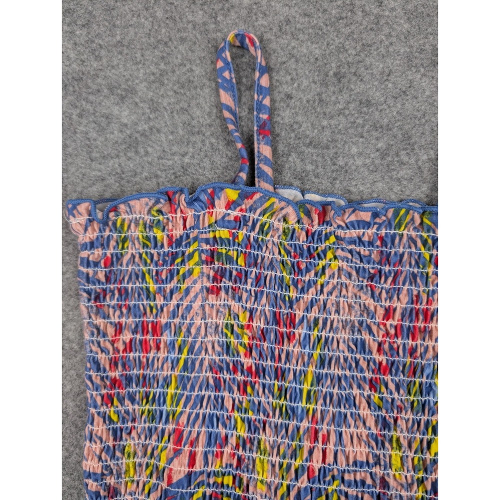 BCBGIRLS Girls Tropical Palm Print Smocked Bodice Sundress Blue Pink Size 12 - Picture 4 of 11